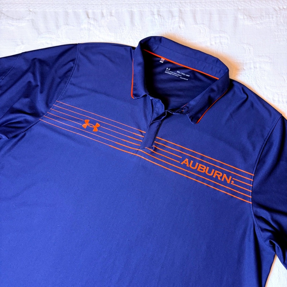 Under Armour Auburn Mens 2XL Loose Fit Blue Short Sleeve Heatgear Polo Shirt